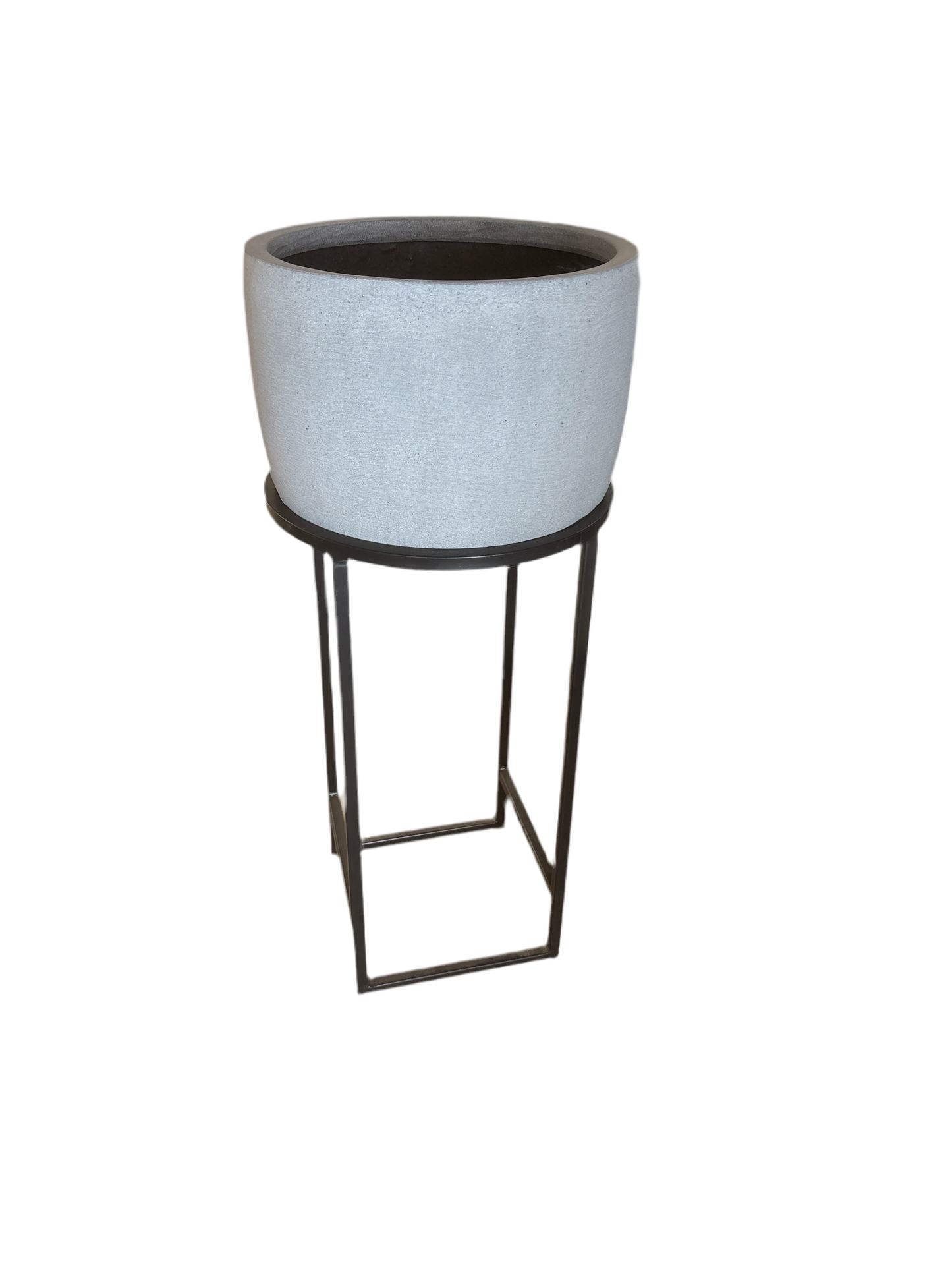 Aria polystone cement, grey basin planter on metal stand