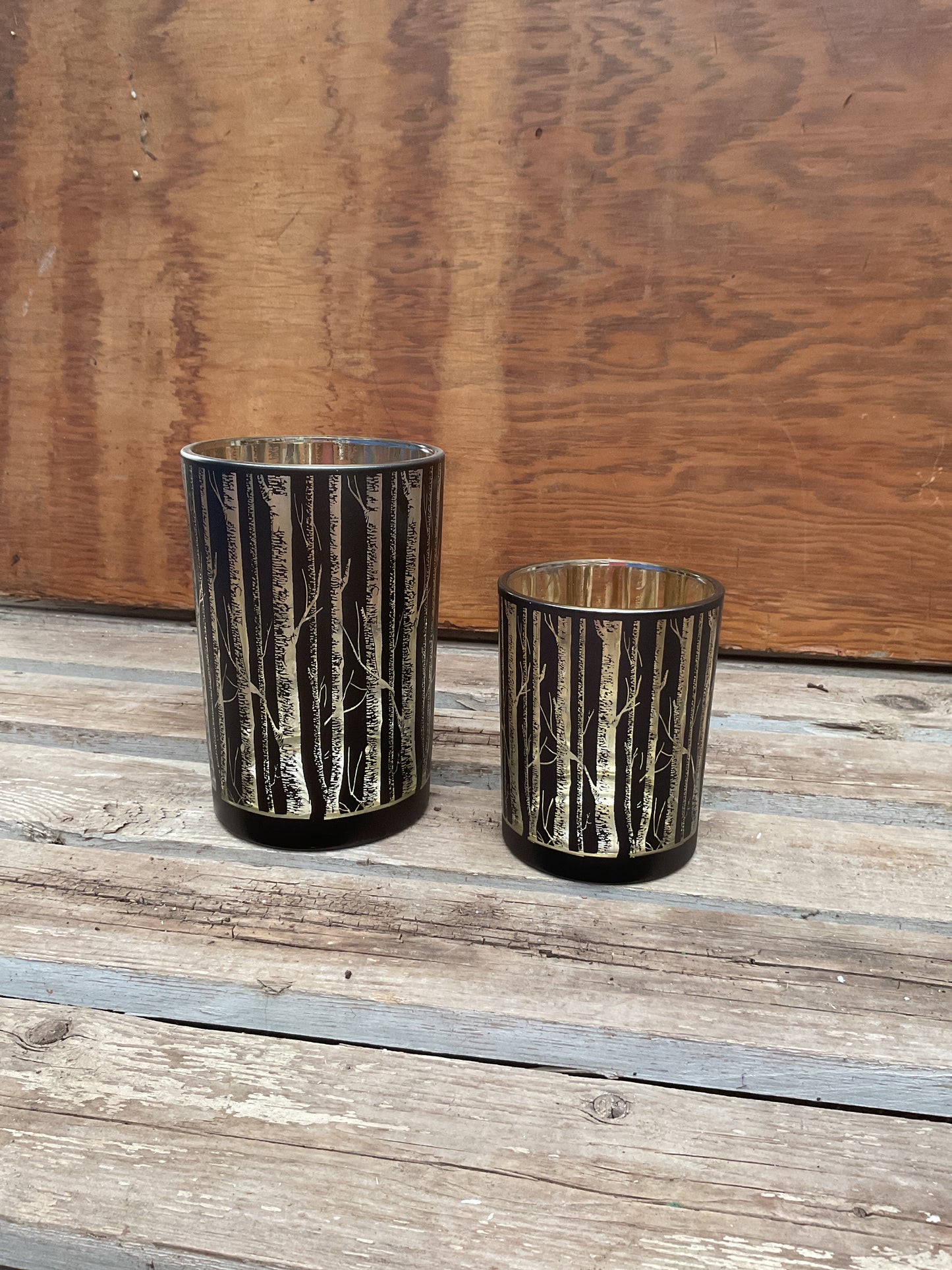 Birch Tree Silhouette Gold Hurricane Vase