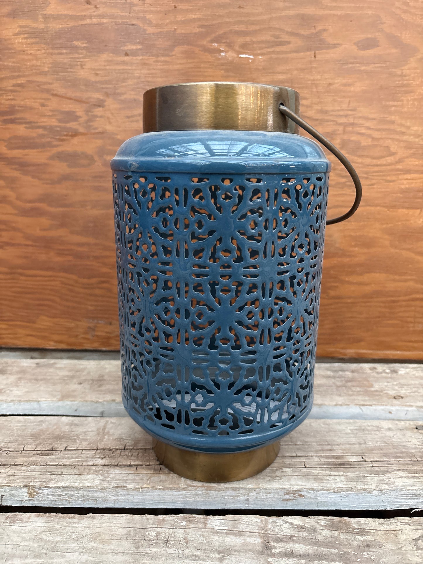 Elsie blue enamel metal cutout lantern