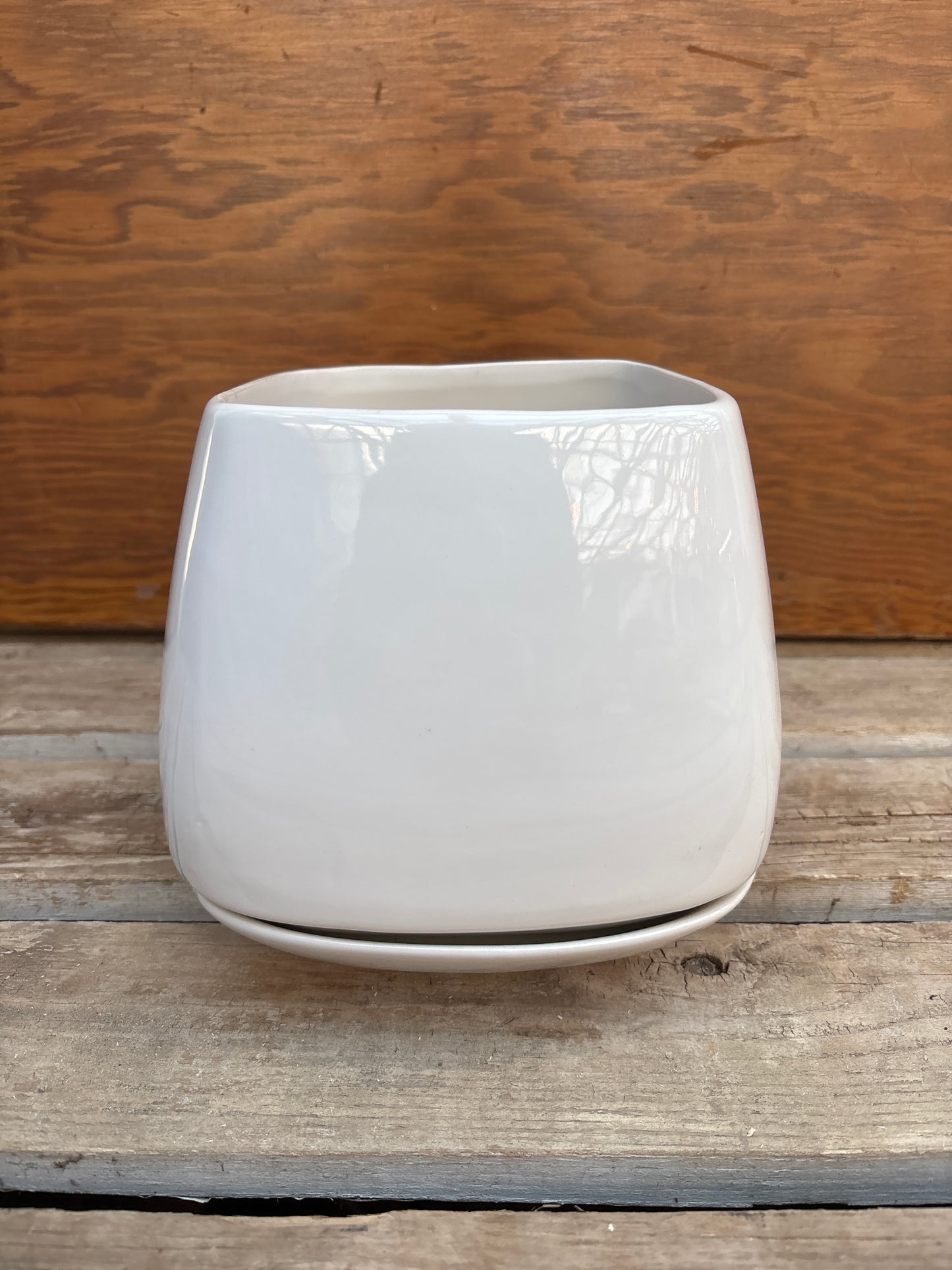 Mod Cube White Ceramic Drop Pot