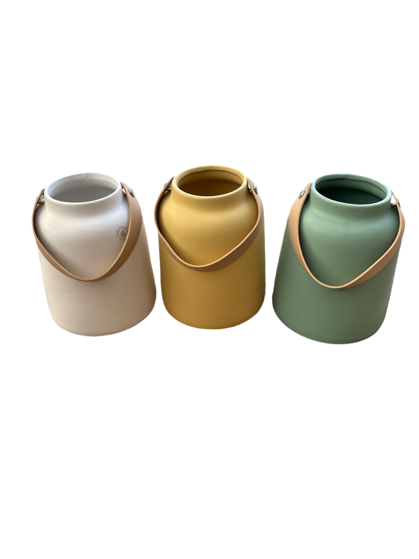 Lido Ceramic Vase with Faux Leather Handle