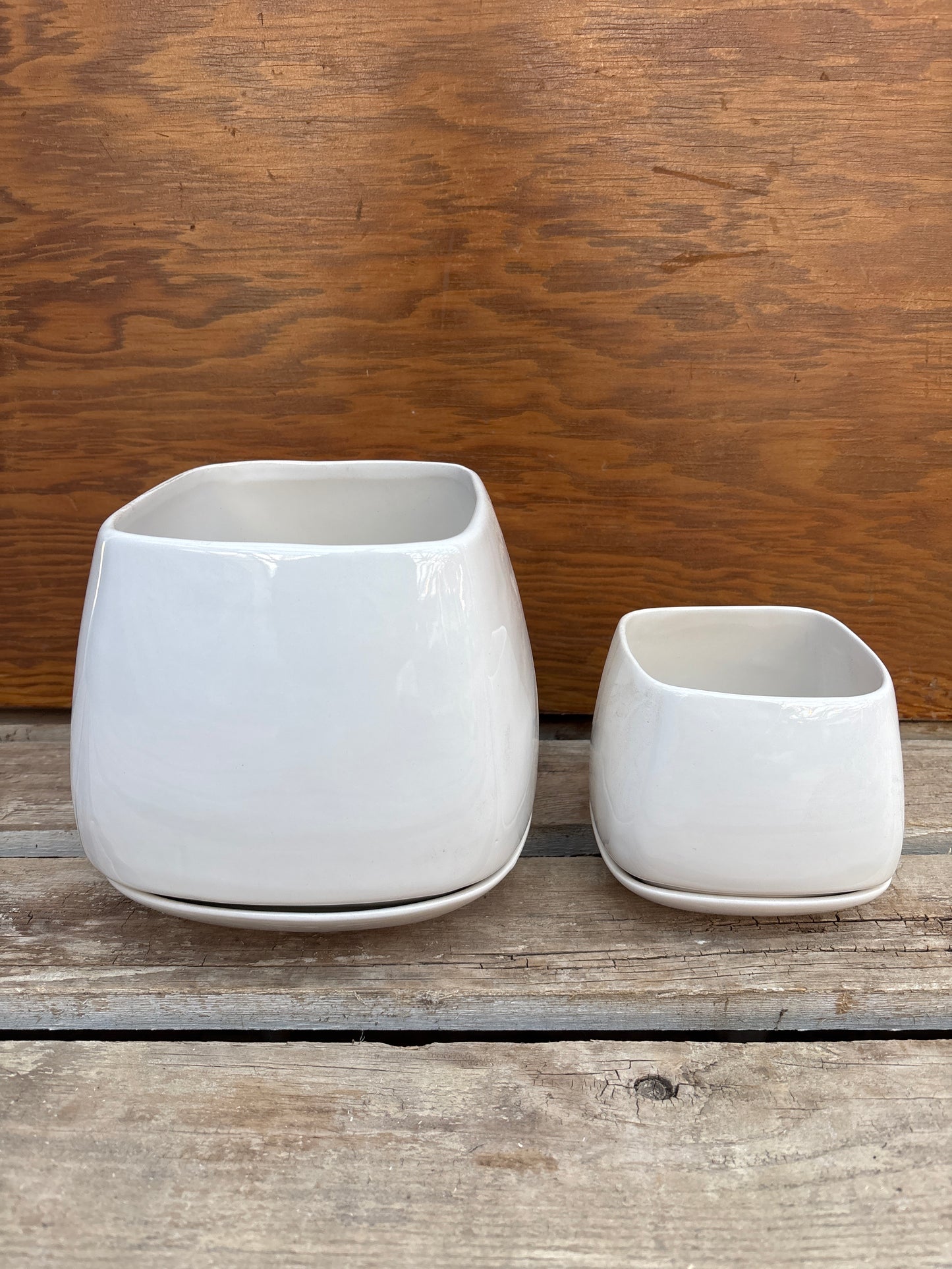 Mod Cube White Ceramic Drop Pot