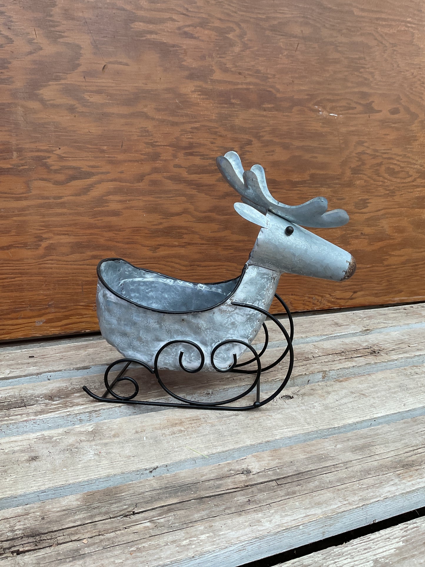 Zinc Reindeer Sleigh Planter