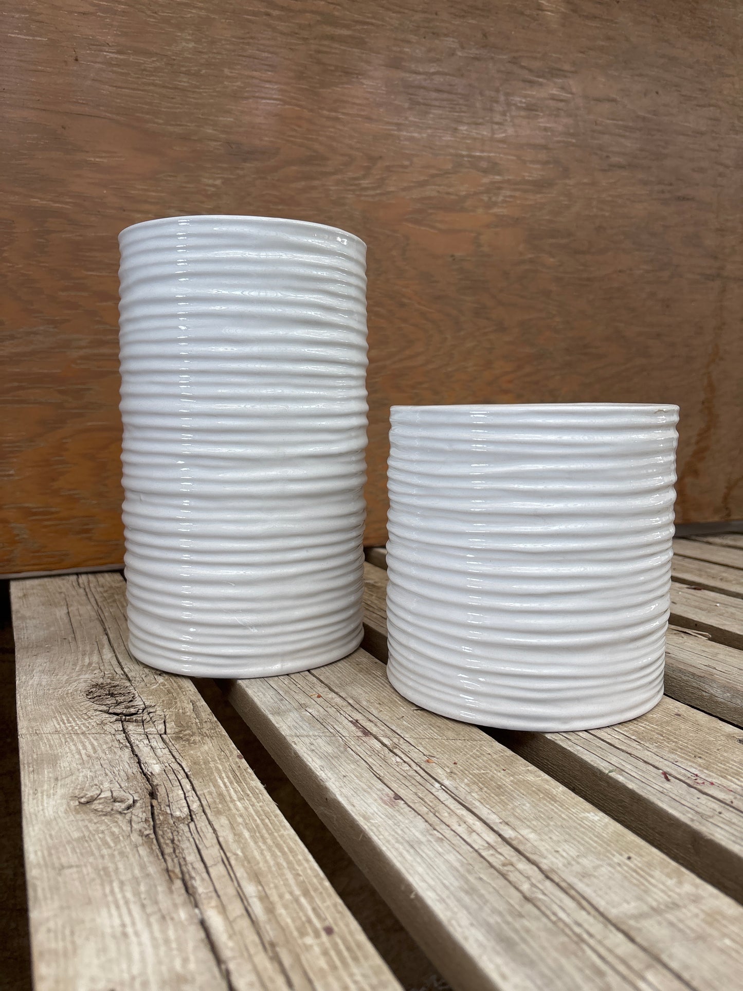 White Ribbed Glass Pot
