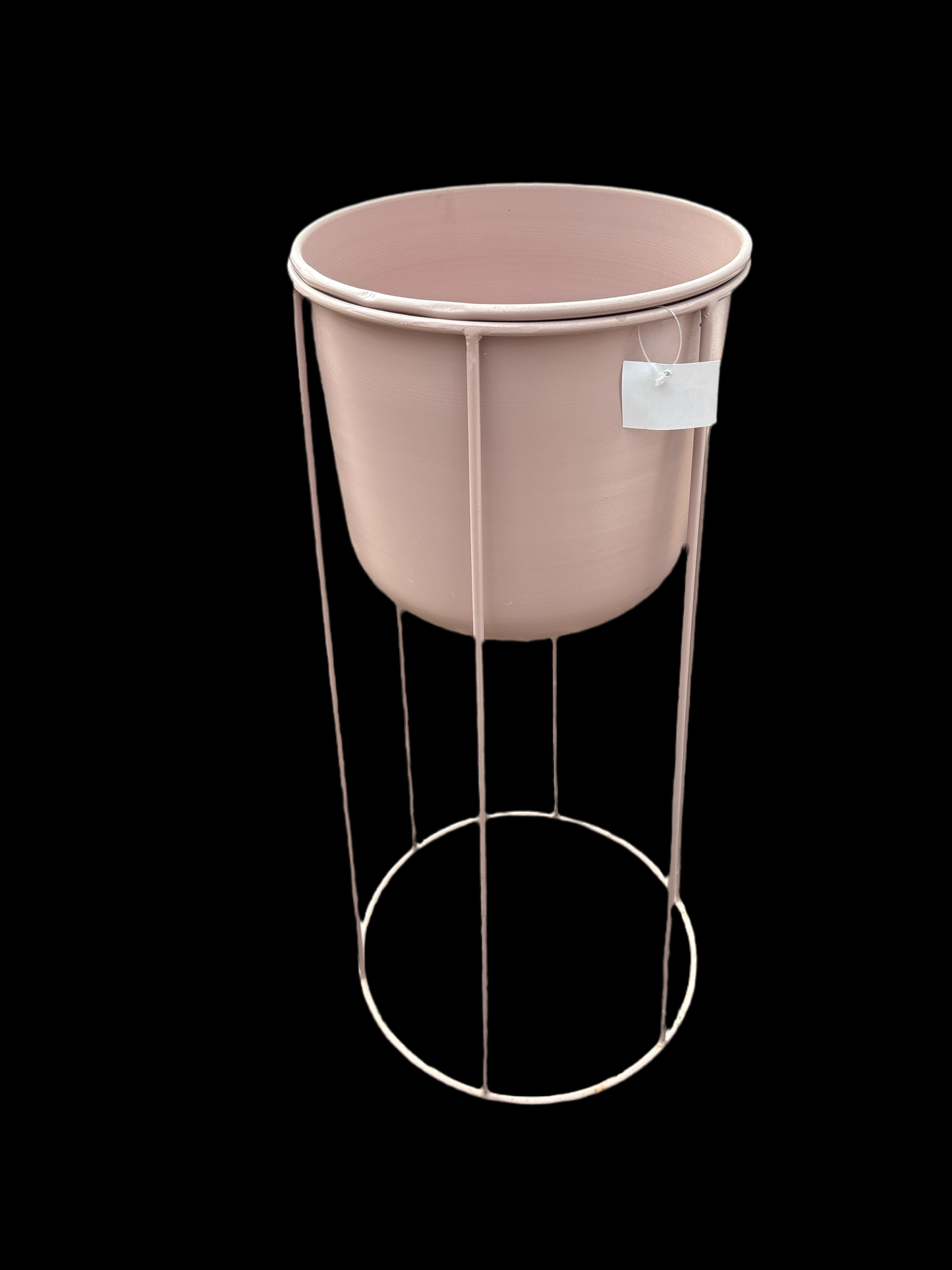 Pink metal plant pot with stand