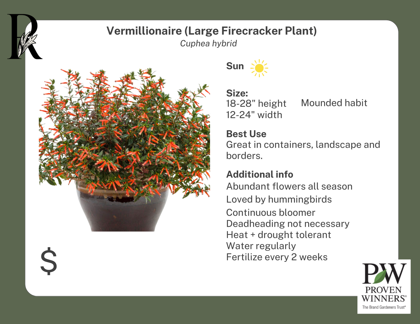 Vermillionaire (Large Firecracker Plant)