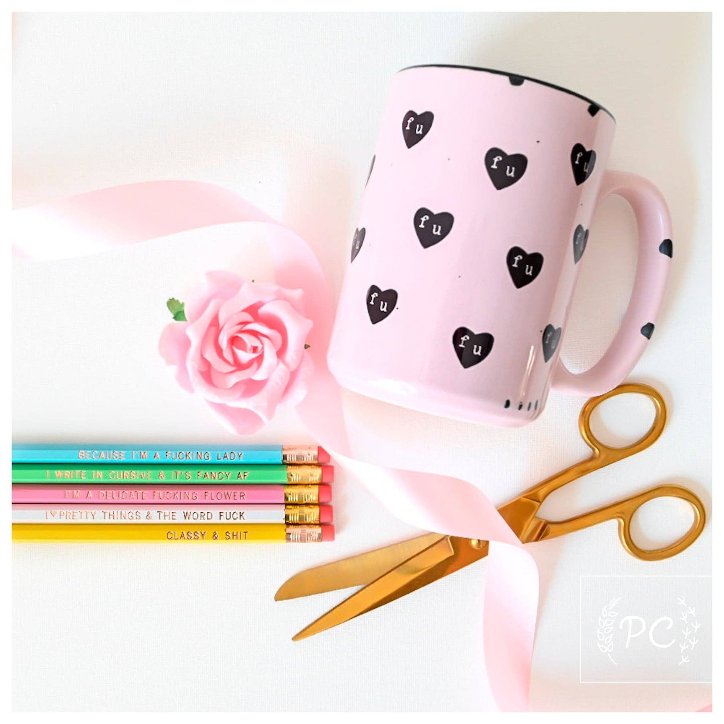Fu hearts | ceramic mug: Pink