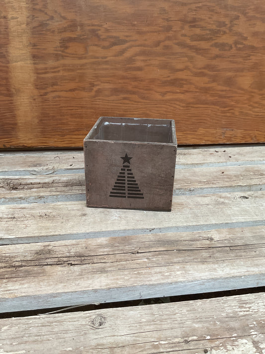 Dark brown wooden Christmas tree cube