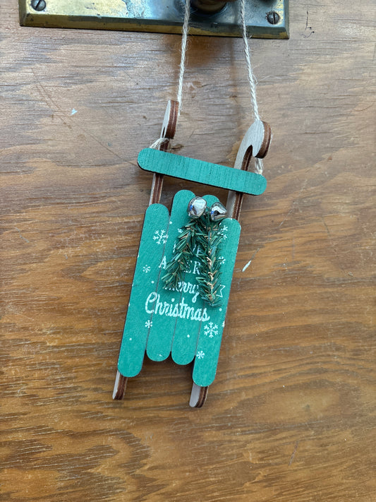 Wooden Christmas sleigh ornament