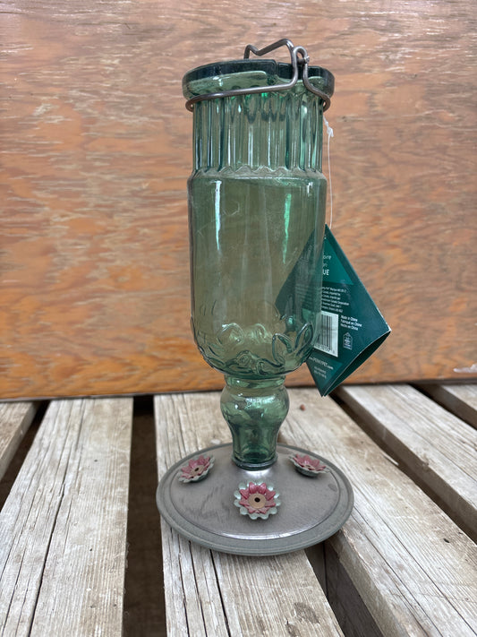 Glass hummingbird feeder