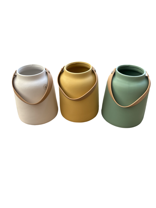 Lido ceramic  tapered vase with faux leather handle