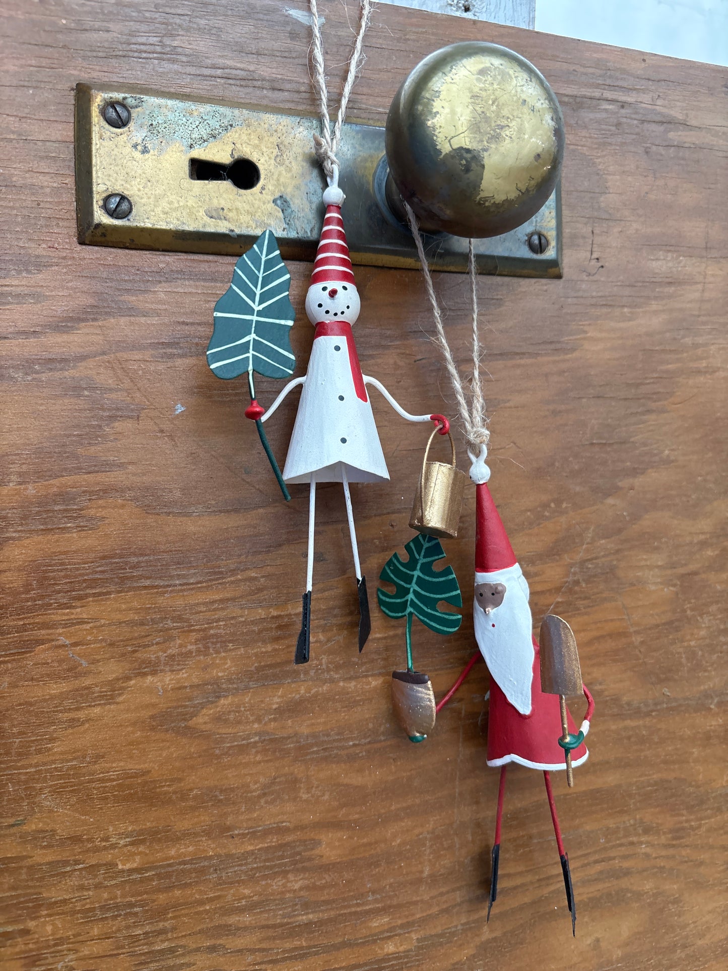 Santa and Snowman Gardening Christmas Ornaments