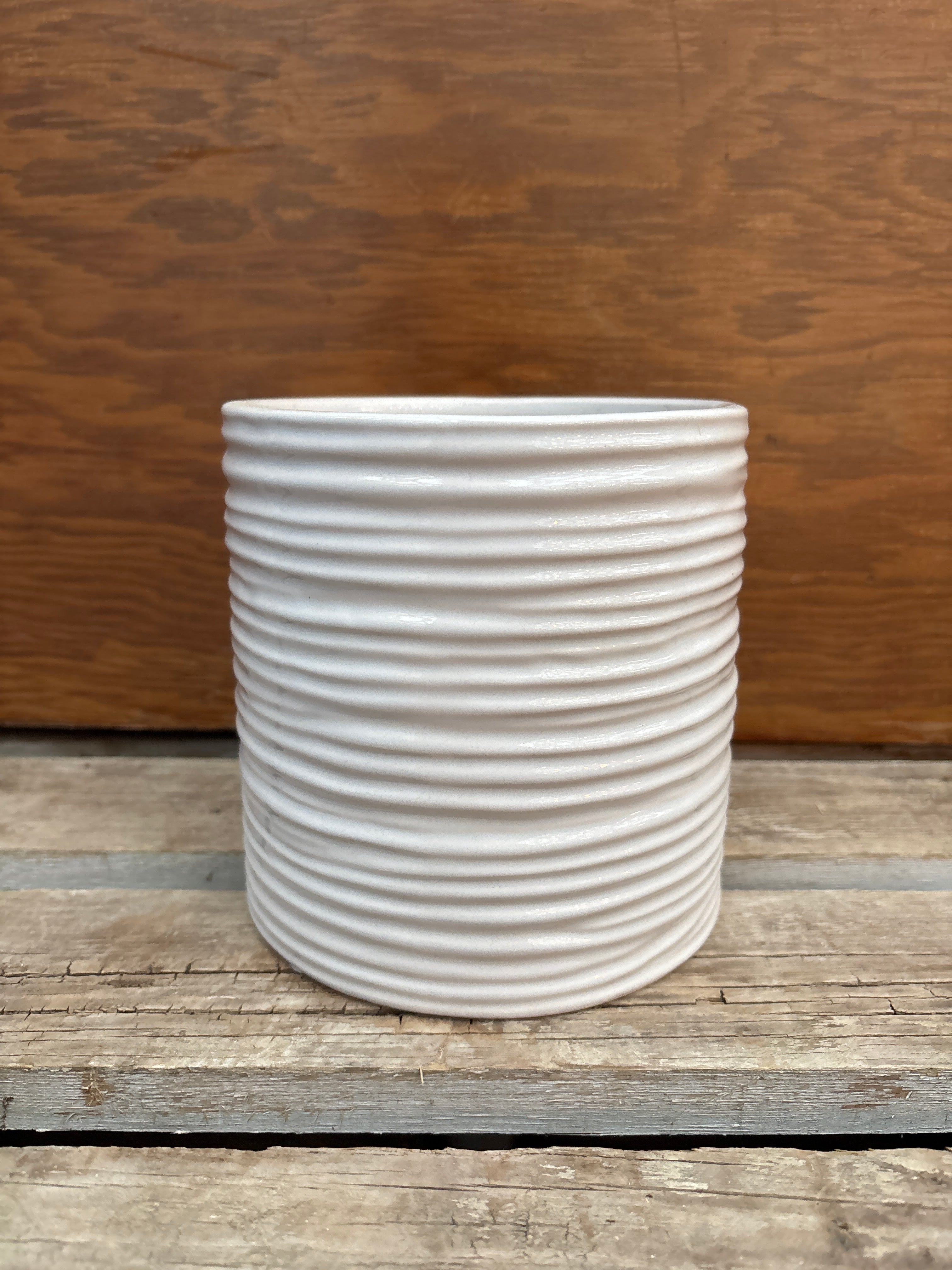 Round Ribbed Pot White Ripple White Ceramic Cylinder Vase – Riverdene Garden Centre