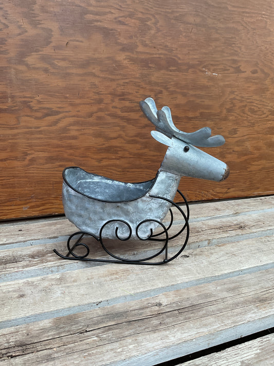 Zinc Reindeer Sleigh Planter