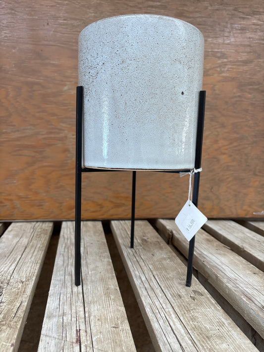 6 1/2” Brown Speckled Pot with Metal Stand