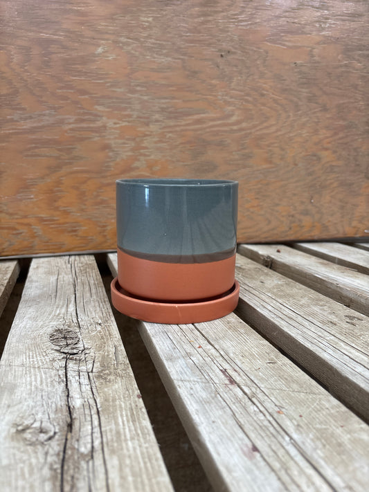 4.5” Gray and Terra-Cotta Pot with Saucer