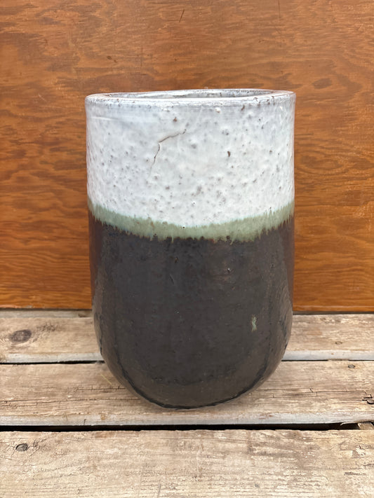 Grey, green, and white pot