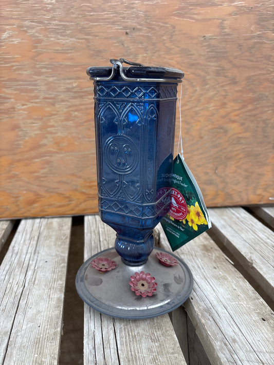 Glass hummingbird feeder